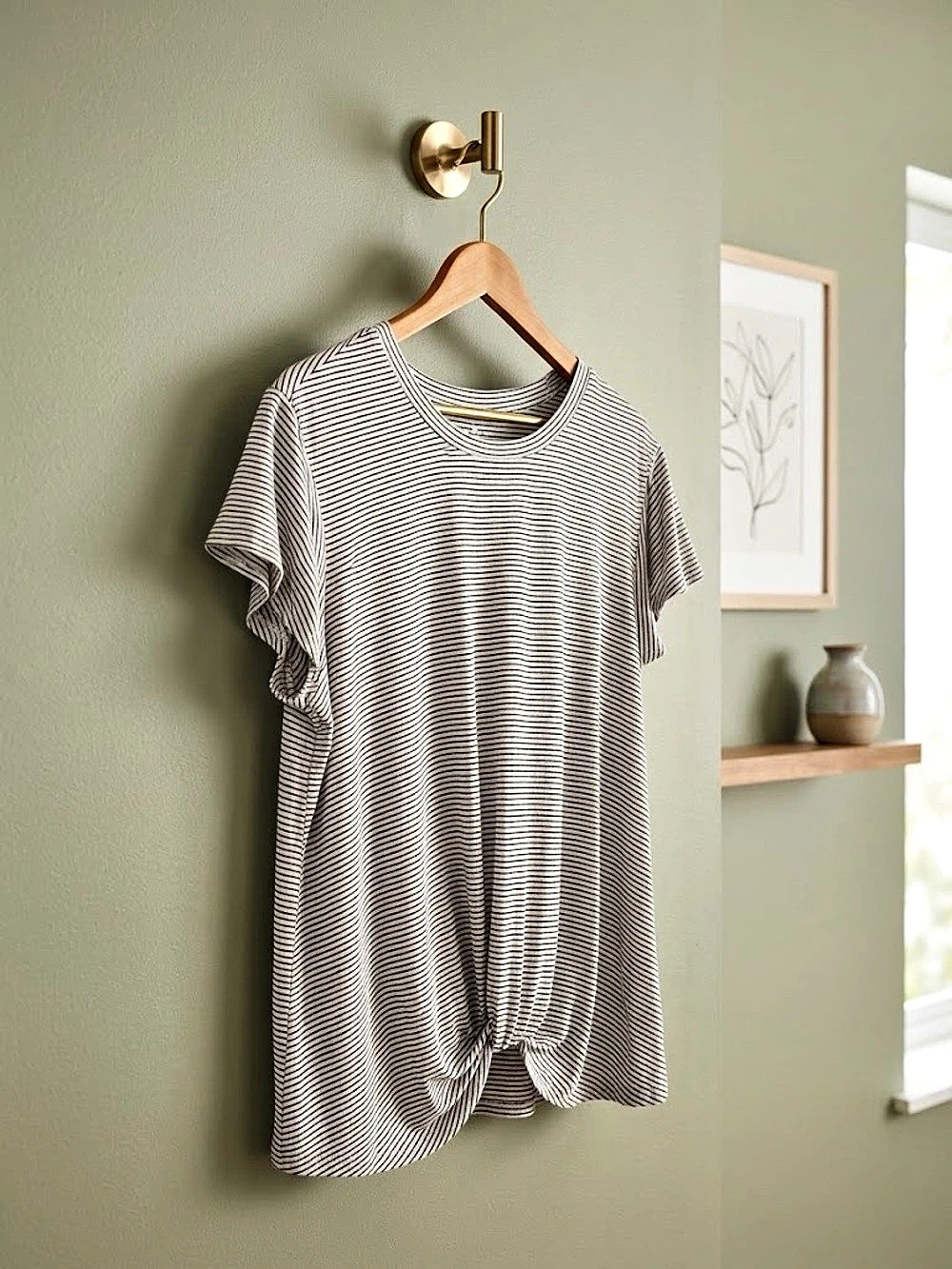 Women's Striped Short Sleeve Top in Gray & White Like New